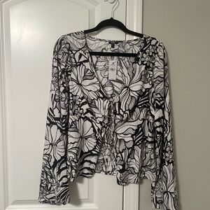 Express Floral Black and White Women's Top
